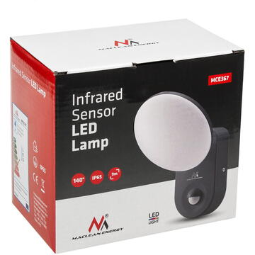 Lampa LED cu senzor PIR Maclean, perete, cu senzor PIR, PC+ALU, 15W, 1100lm, IP65, Alb Neutru 4000K, gri, MCE367
