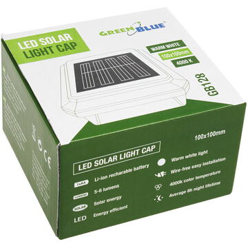 Lampă solară LED pentru un stâlp GreenBlue, 100x100mm, acoperiș plic, GB128