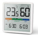 GREENBLUE Termometru/Higrometru cu funcție de ceas și dată, GreenBlue, baterie CR2032, interval de temperatură -9,9 grade C până la +60 grade C, GB380