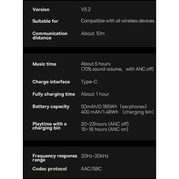 Baseus Storm1 Bluetooth 5.2 ANC SBC/AAC, white