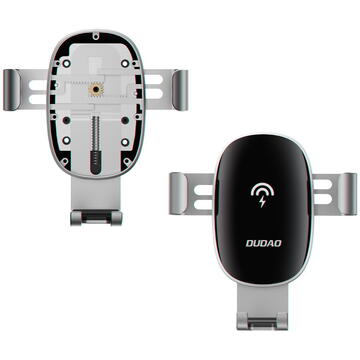 Dudao F3PRO, Prindere pe grila de ventilatie, Incarcator wireless Qi incorporat, 15W, Argintiu, Reglabil