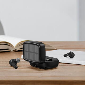 Casti wireless Choetech TWS  headphones  cu panou solar negru (BH-T09)