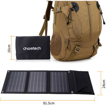 Incarcator solar choetech 22 W, 2x USB, 5V, 82 x 24 cm, Negru (SC005)
