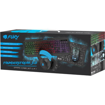 Tastatura Gaming Combo Set 4 in 1 Fury Thunderstreak 3.0 (tastatura, casti, mouse, mousepad), Negru, 4000 DPI