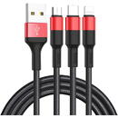 Hoco Cablu Incarcare USB - Lightning / USB Type-C / MicroUSB HOCO X26 Xpress, 1 m, Negru Rosu