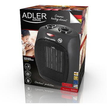 Adler AD 7702, 1500 W, Termostat incorporat, 2 trepte de putere, Oprire automata