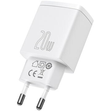 Incarcator de retea Baseus Compact Quick Charger, USB, USB-C, 20W (white)