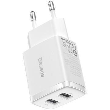 Incarcator de retea Baseus Compact Quick Charger, 2x USB, 10.5W (white)