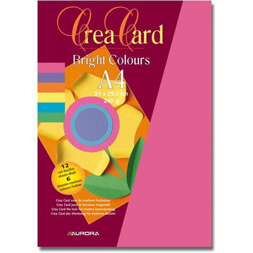Carton color A4, 240g/mp - 12coli/set, AURORA Raphael -  6 culori intense