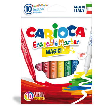 Carioca lavabila, varf gros 6mm,  9 culori+1 erasable marker/cutie, CARIOCA Erasable