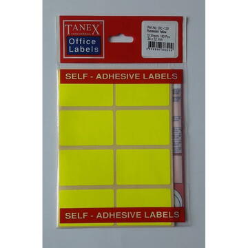 Etichete autoadezive color, 34 x 52 mm, 80 buc/set, Tanex - galben fluorescent