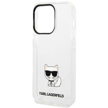 Husa Husa telefon Karl Lagerfeld pentru iPhone 14 Pro Max, Choupette Logo, Plastic, Transparent
