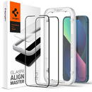 SPIGEN Folie Protectie Ecran Spigen Align Master pentru Apple iPhone 13 / Apple iPhone 13 Pro / Apple iPhone 14, Sticla securizata, Full Face, Full Glue, Set 2 bucati, Neagra AGL03387