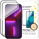 WZK Folie Protectie Ecran WZK pentru Apple iPhone 14 Pro Max, Sticla securizata, Full Cover, Full Glue, set 2 buc, Neagra