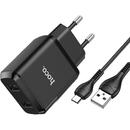 Hoco N7 Speedy, 10.5W, 2 X USB, Negru +cablu MicroUSB