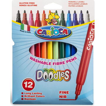 Articole pentru scoala Carioca lavabila, varf fin, 12 culori/cutie, CARIOCA Doodles