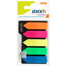 Stick'n Stick index plastic transparent color 42 x 12 mm, 5 x 25 file/set, Stick"n - 5 culori neon - sageata