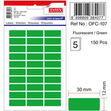 Accesorii birotica Etichete autoadezive color, 12 x 30 mm, 150 buc/set, TANEX - verde fluorescent