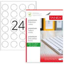 Tanex Etichete albe autoadezive, repozitionabile, rotunde - D40mm, 24/A4, 25 coli/top, TANEX