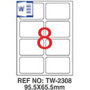 Etichete albe autoadezive, repozitionabile, 8/A4, 95.5 x 65.5mm, 25 coli/top, TANEX-colturi rotunji