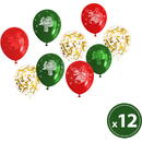 Generic Set baloane - roșu, verde, auriu, cu motive de Crăciun - 12 piese / pachet