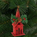 Generic Ornament de brad cu agățătoare - biserică - 16 x 6.5 cm - roșie