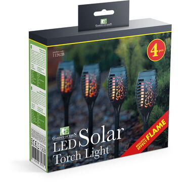 Garden of Eden -Set 4 buc Lămpi solare LED, model imitaţie de flacără - negru - material plastic-  480 x 75 mm