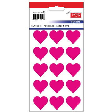 Articole pentru scoala Stickere decorative, 12 buc/fila, 5 file/set, TANEX Kids - inimi - roz fluorescent