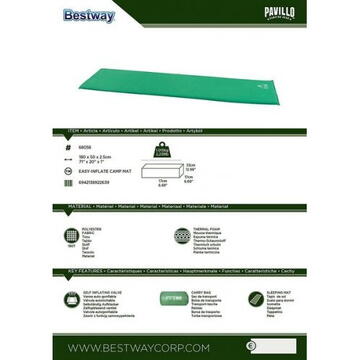 Bestway Pavillo 1.80m x 50cm x 2.5cm, Easy-Inflate Camp Mat