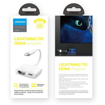 JOYROOM adapter Lightning (male) to digital HDMI (female) + Lightning (female) FullHD 1080p 60Hz white (S-H141 white) adapter
