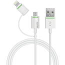 Leitz Cablu de date Leitz Complete, Micro-USB la USB-A, cu adaptor Lightning pentru iphone, 1 m, alb