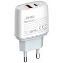Ldnio Wall charger LDNIO A2424C USB, USB-C 20W + Lightning Cable