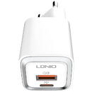 Ldnio A2318C USB, USB-C 20W Alb  + Cablu USB - Lightning