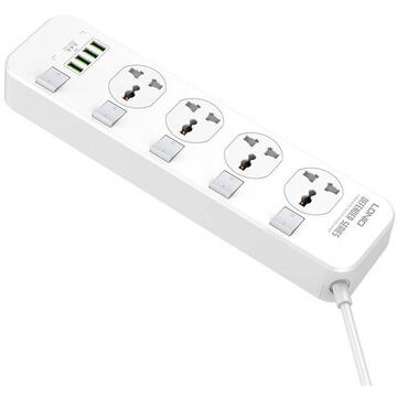 Prelungitor Power strip with 4 AC sockets, 4x USB, LDNIO SC4408, 2500W (white)