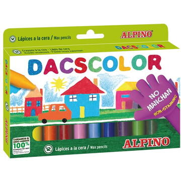 Articole pentru scoala Creioane cerate semi-soft, cutie carton, 12 culori/cutie, ALPINO DacsColor