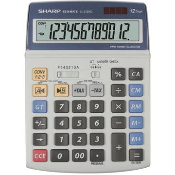 Calculator de birou Sharp calculators Calculator de birou, 12 digits, 195 x 140 x 23 mm, dual power, SHARP EL-2125C - gri