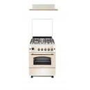 Pachet Aragaz rustic 4 arzatoare gaz, Cuptor pe gaz, 60x60cm, Studio Casa SIENNA, FE60/60G, Rotisor, Grill gaz, Ventilatie Turbo+Hota incorporabila telescopica Lean Retro