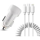Dudao [RETURNED ITEM] Dudao car kit charger 2x USB 2.4A + cable USB 3in1 Lightning / Type C / micro USB cable white (R7 white)