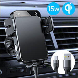 Joyroom Qi wireless 15W automatic car charger electric phone holder (dashboard and air vent) black (JR-ZS219)