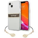 Guess Husa de protectie Guess PU/TPU 4G Brown Stripe pentru Iphone 13 Mini, Transparent