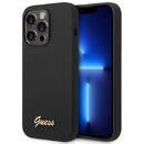 Husa telefon Guess pentru iPhone 14 PRO, Camera Outline and Script Metal Logo, Silicon Lichid, Negru