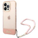 Guess Husa telefon Guess pentru iPhone 14 Pro, Camera Outline and Logo Script with strap, Plastic, Roz