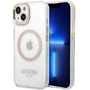 Guess Husa telefon Guess pentru iPhone 14, Transparent MagSafe, Plastic, Auriu