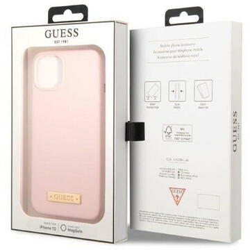 Husa Guess GUHMP13MSBPLP iPhone 13 6.1&quot; pink/pink hard case Silicone Logo Plate MagSafe