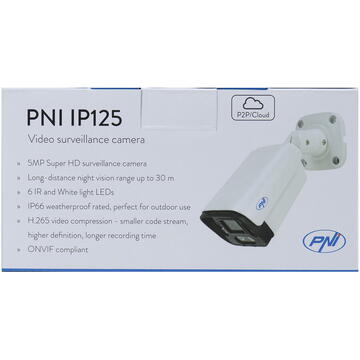 Camera de supraveghere Camera supraveghere video PNI IP125 cu IP, 5MP, H.265, ONVIF, de exterior si interior IP66, detectie umana, detectie miscare