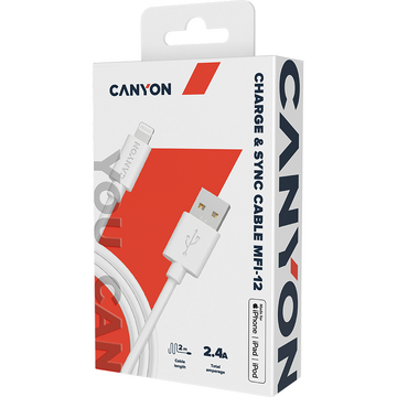 Canyon CNS-MFIC12W, USB - Lightning, 2m, White