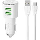 Ldnio LDNIO DL-C29 car charger, 2x USB, 3.4A + USB-C cable (white)