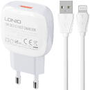 Ldnio A1307Q USB, 18W, Alb + Cablu USB - Lightning