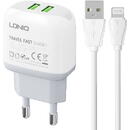 Ldnio A2219 2xUSB, 12 W, Alb + Cablu USB - Lightning
