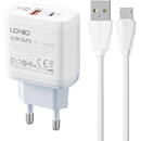 Ldnio A2421C USB, USB-C 22.5W, Alb + Cablu USB - MicroUSB